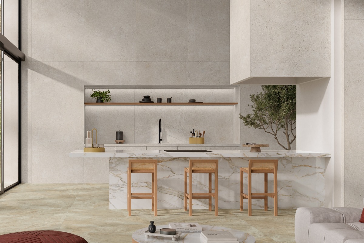 Large-format, reduced-thickness porcelain tile